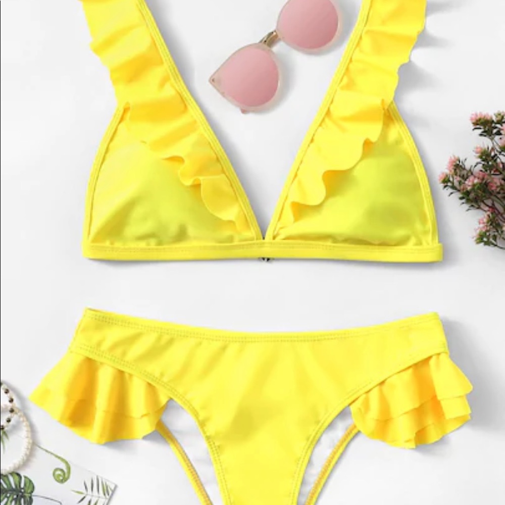 SHEIN Yellow Ruffle swim suit